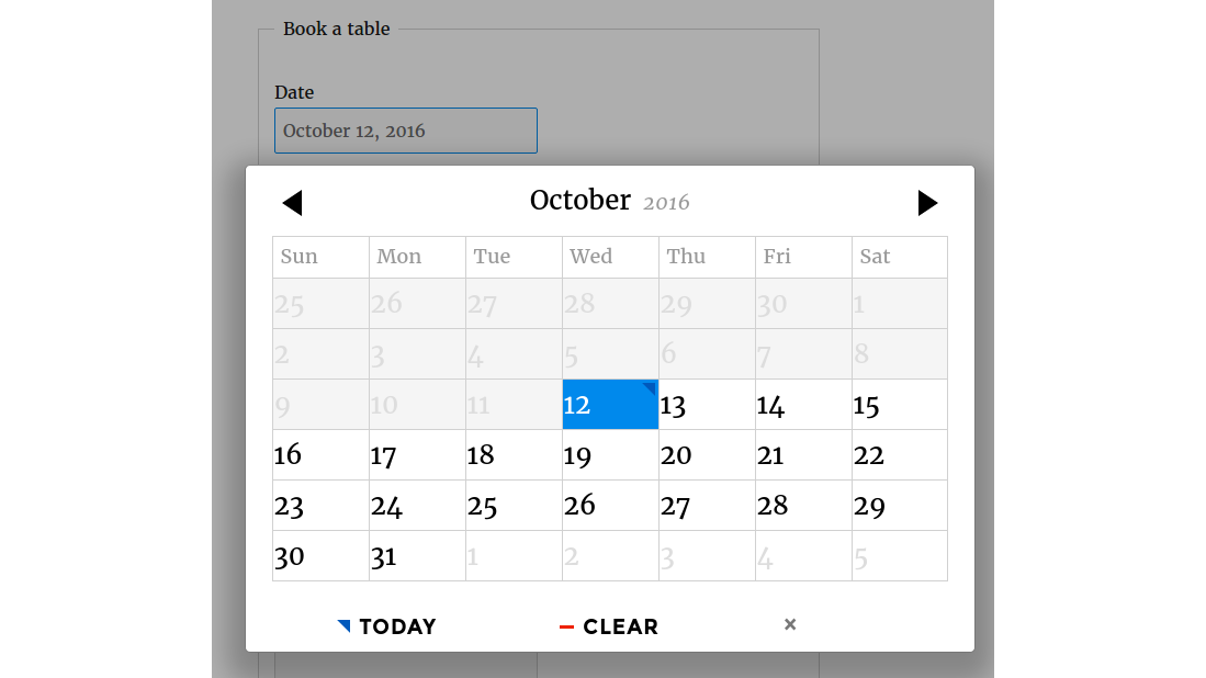 The booking form calendar