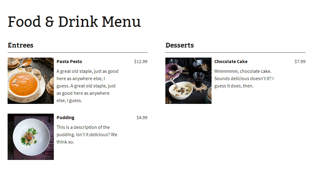 The classic menu style with images.