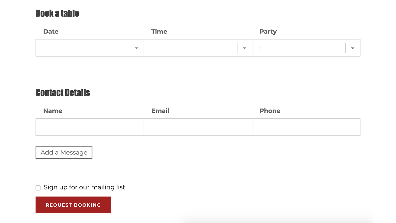 WordPress restaurant reservation form