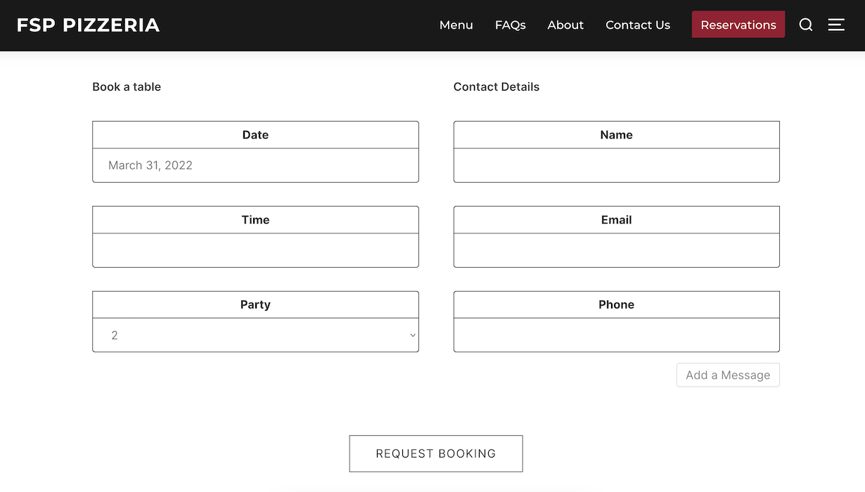 Booking form