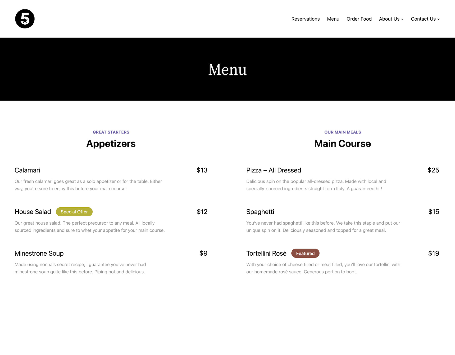 Restaurant Website Design