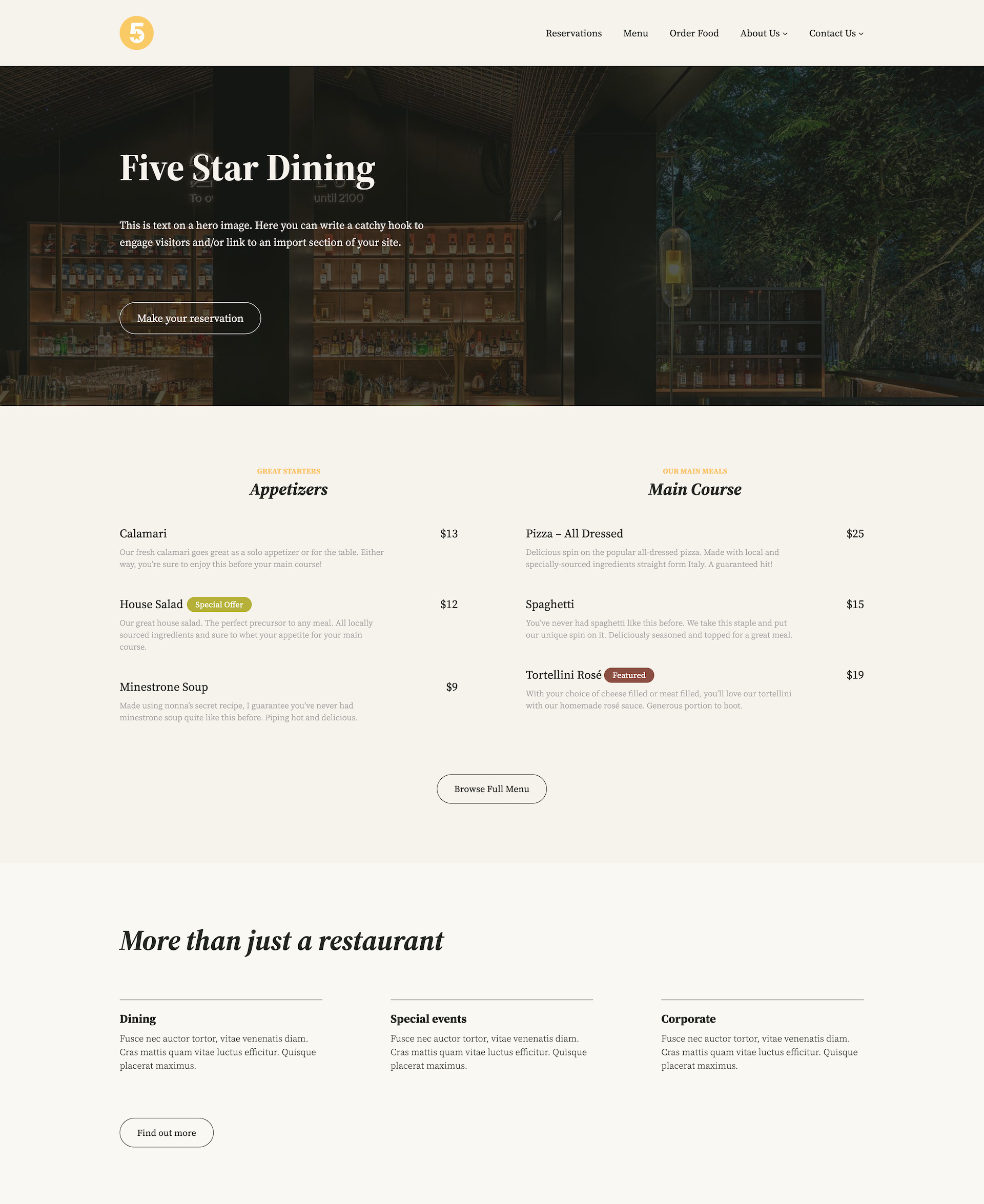 Five Star Restaurant Website Demo 5