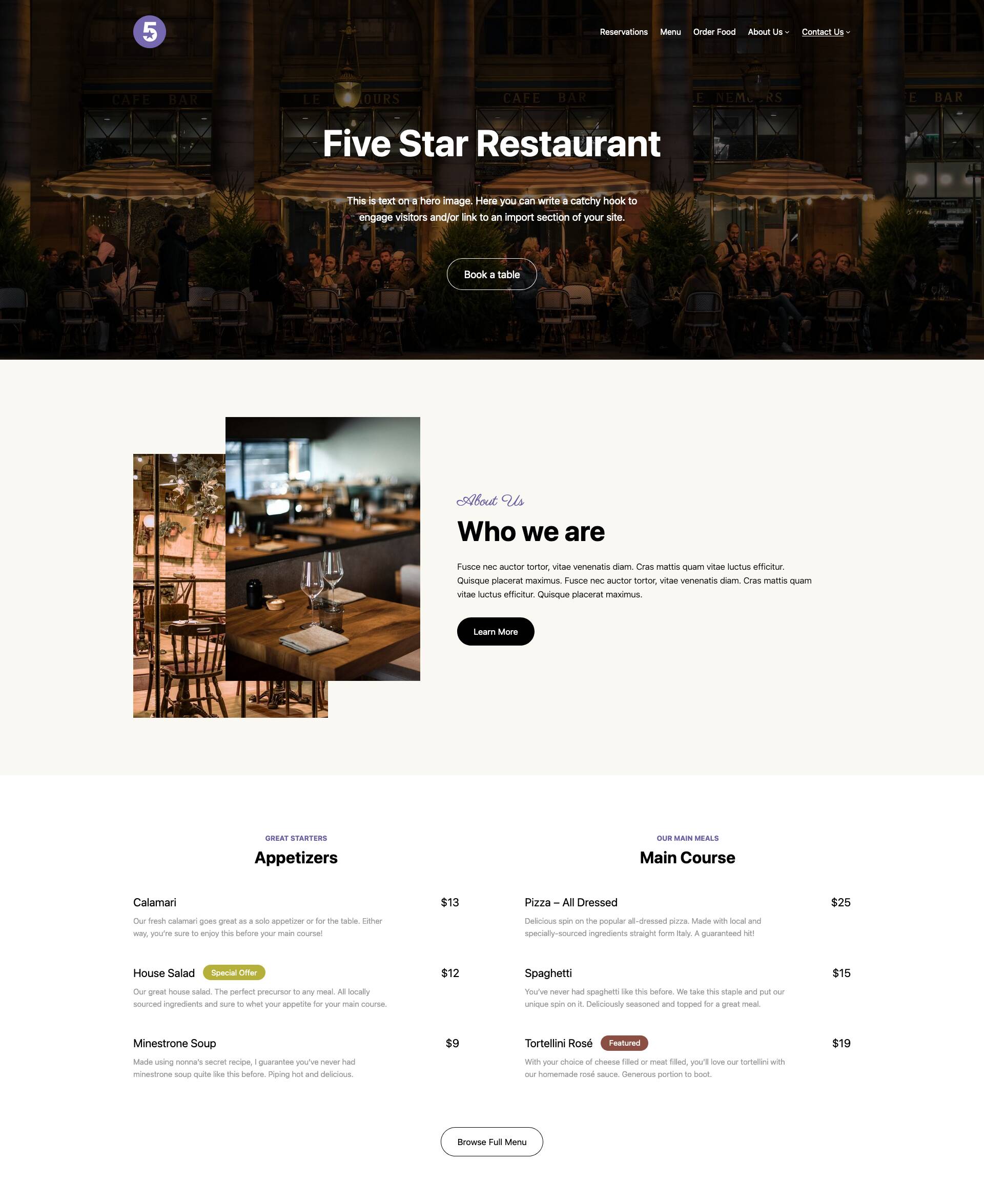 Five Star Restaurant Website Demo 1
