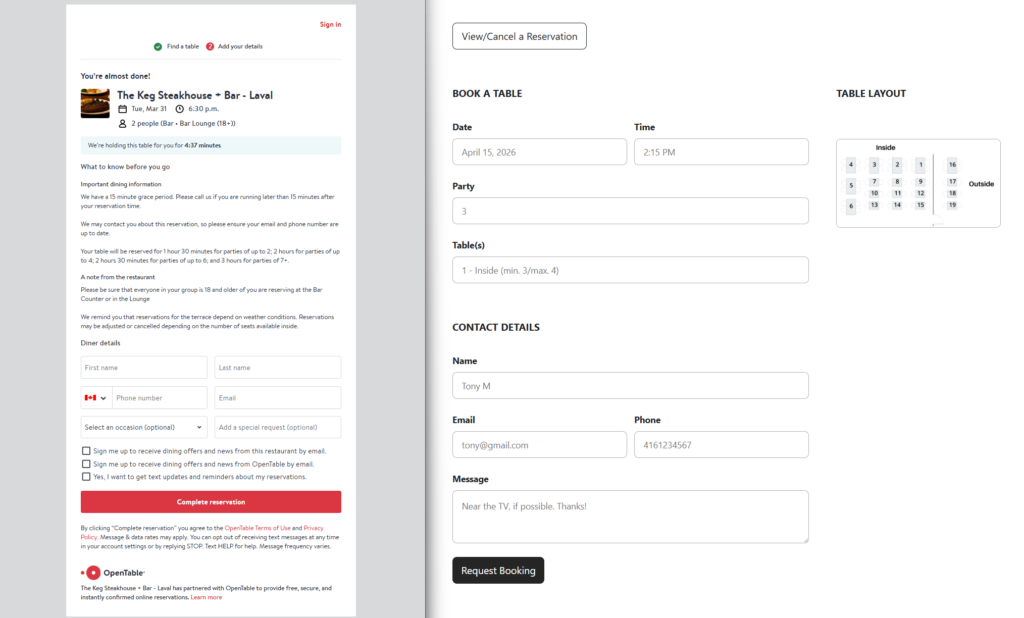 Best Alternatives to OpenTable for Small Restaurants - Booking Form comparison