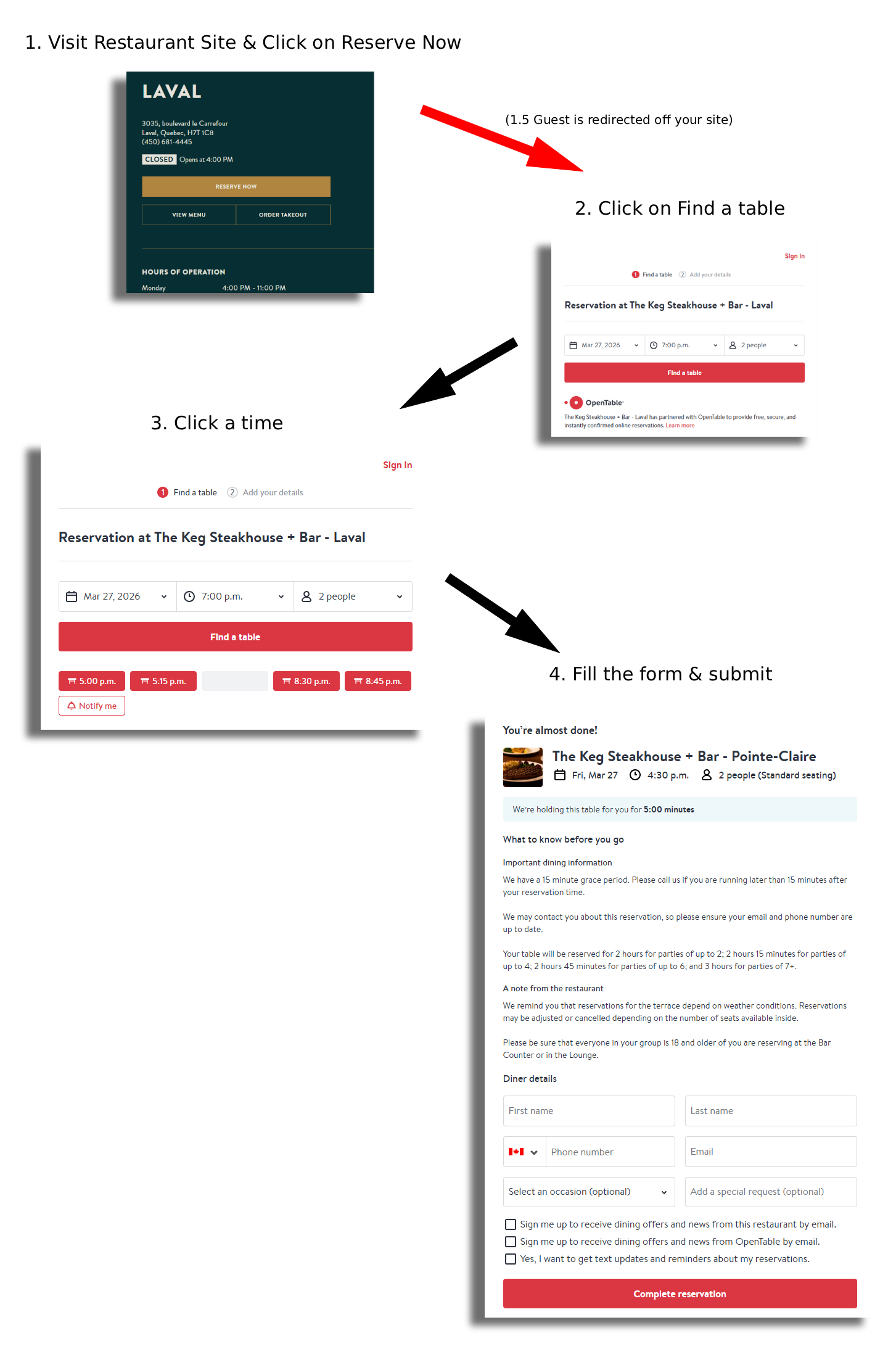 Best OpenTable alternative for restaurants - WordPress Restaurant Reservations booking flow