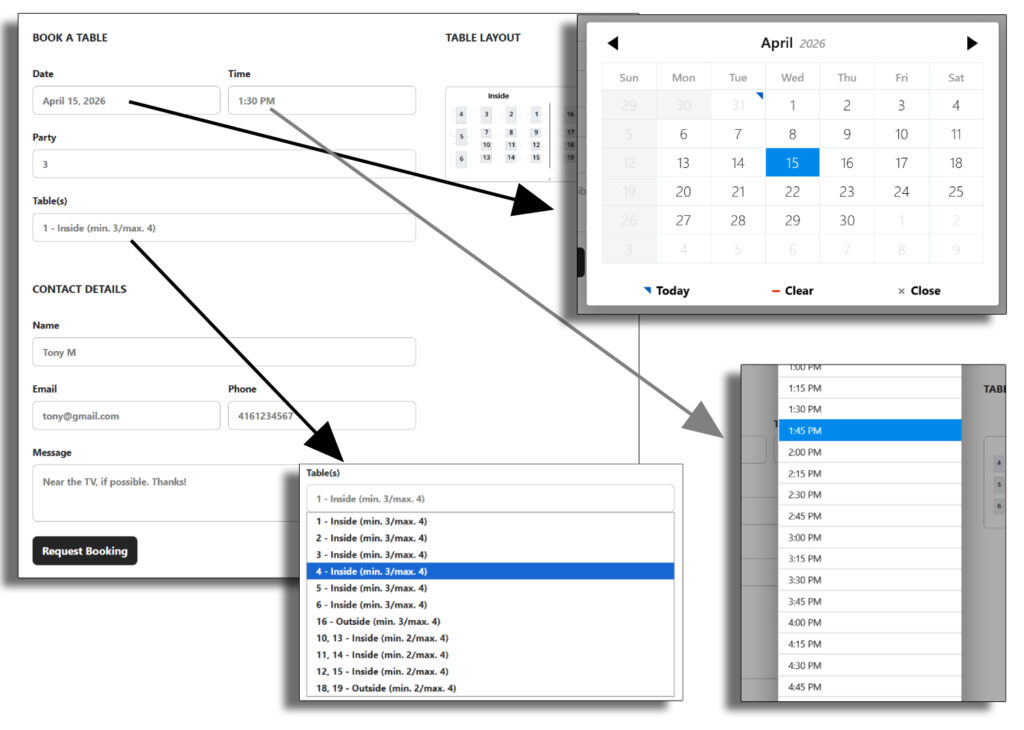 Restaurant reservation booking flow