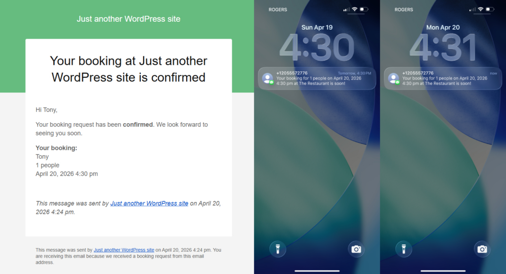 Restaurant reservation plugin with SMS reminders