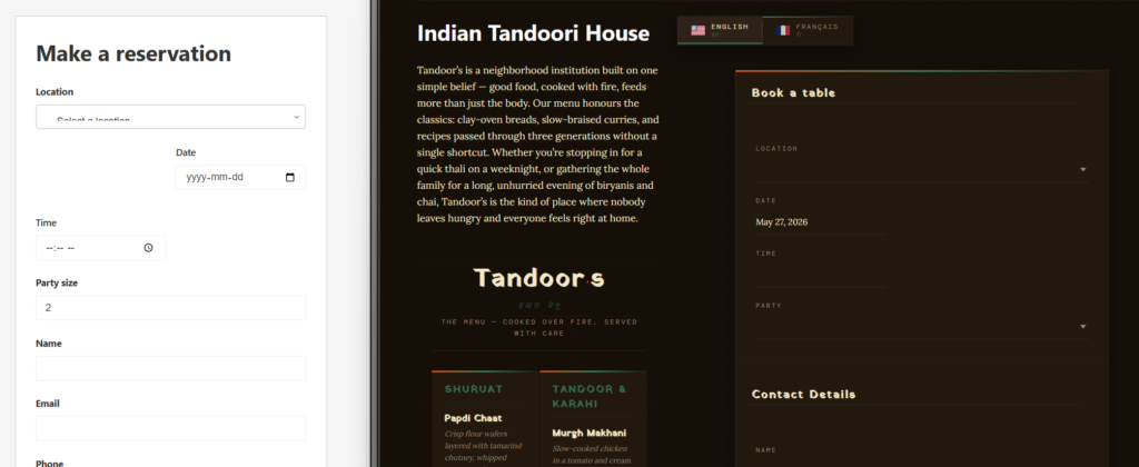 Restaurant reservation plugin for restaurant event booking