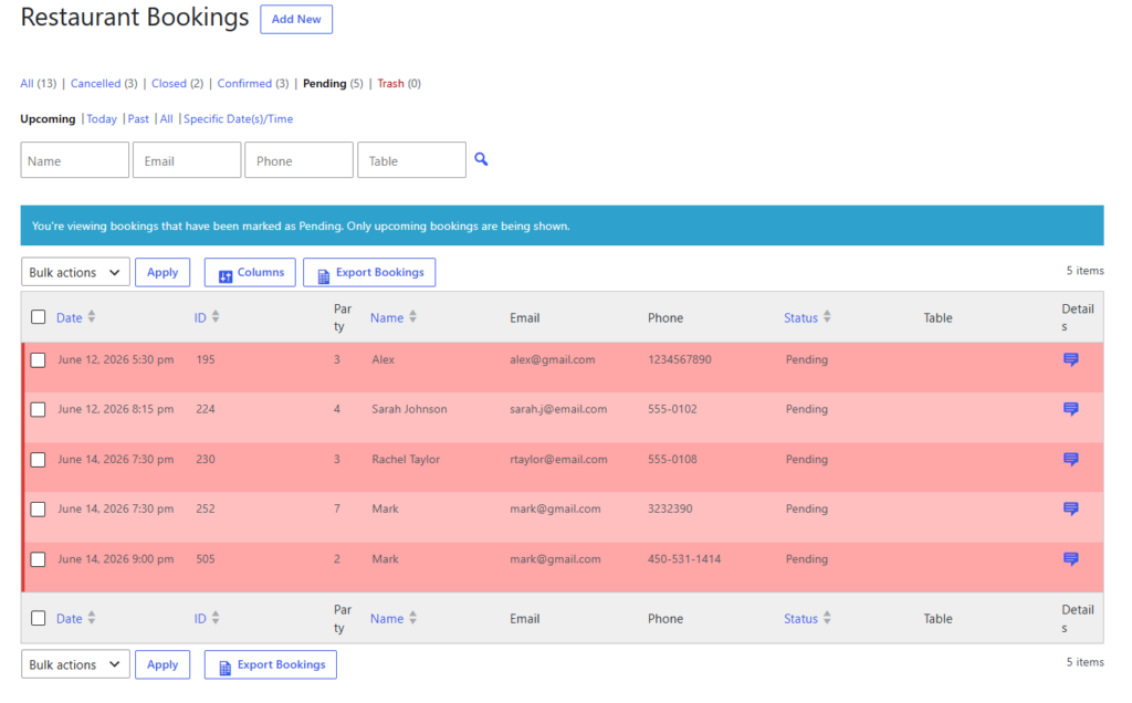How to manage reservation capacity per table