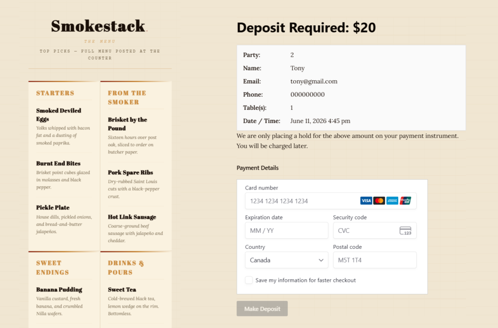 How to allow booking deposits for restaurants