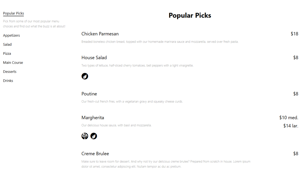 Restaurant menu plugin for cafes