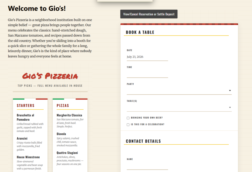 Reservation plugin for small restaurants