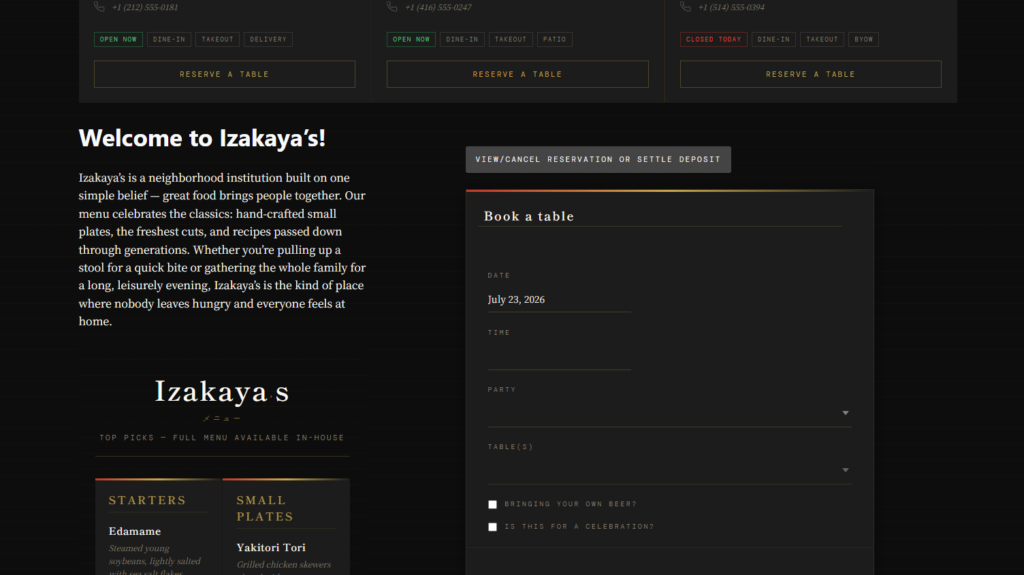Reservation plugin for fine dining restaurants