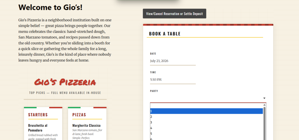 Reservation plugin for pizza restaurants