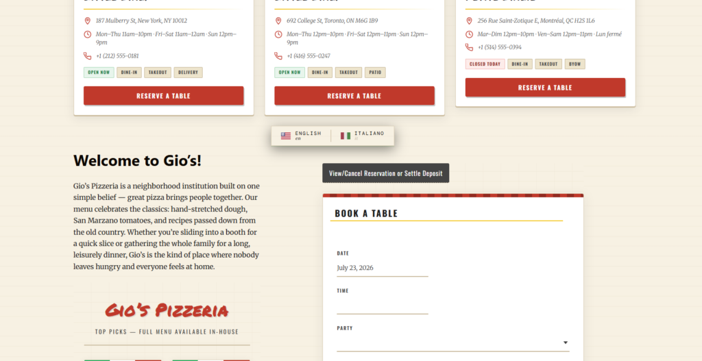Reservation plugin for Italian restaurants