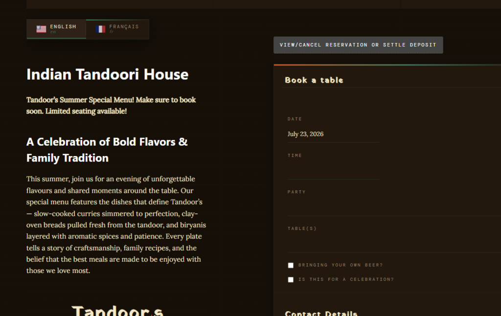Reservation plugin for restaurant chains