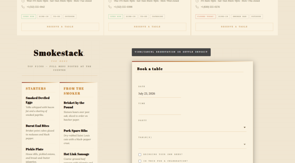 Reservation plugin for private dining