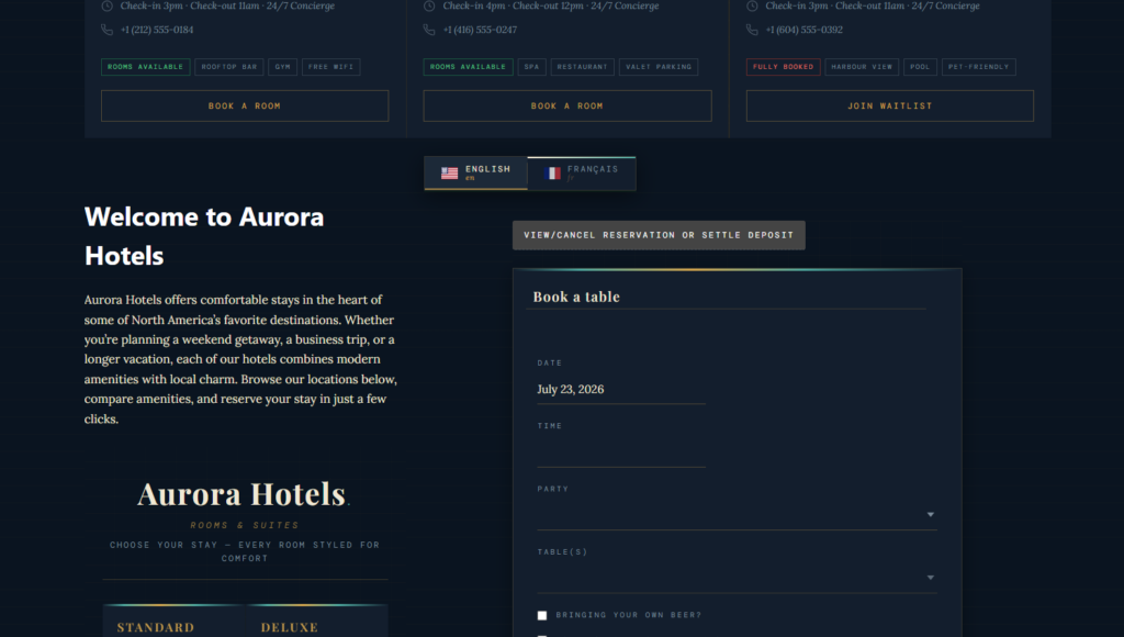 Reservation plugin for hospitality websites