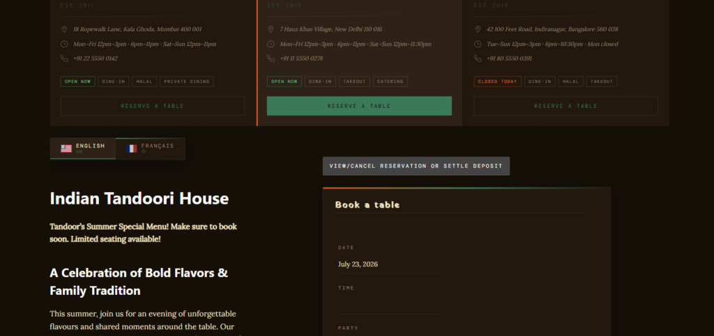 Reservation plugin for multi-location restaurants
