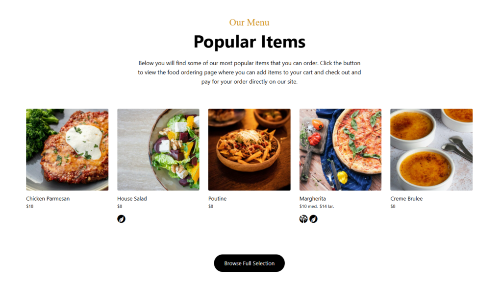 Restaurant menu plugin for Divi