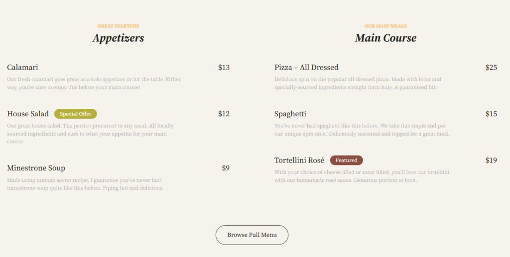 Restaurant menu plugin for cafe websites