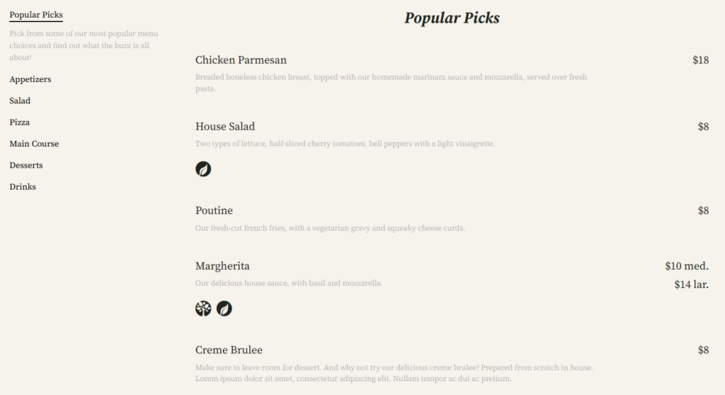 How to create a restaurant menu in WordPress