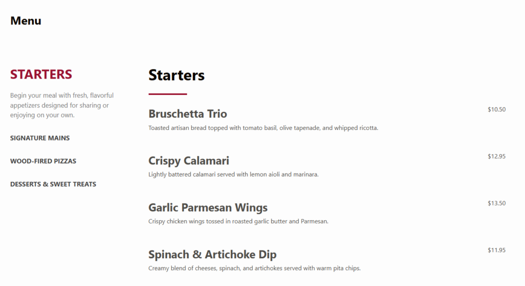 How to display restaurant menus online